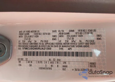 2024 Ford Escape Active from USA, damaged, VIN 1FMCU0GN6RUA21360